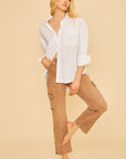 Annie Wear Straight Leg Jeans with Cargo Pockets- Caramel