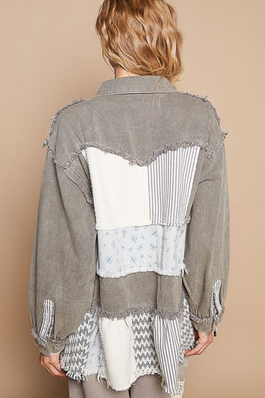 POL Raw Hem Patchwork Dropped Shoulder Jacket