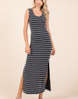 Mittoshop Striped Scoop Neck Sleeveless Maxi Dress- Black