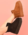 WILD DIVA Suede Round Toe Platform Booties-Black