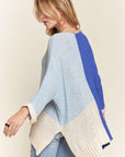 ADORA Side Slit Color Block Long Sleeve Sweater