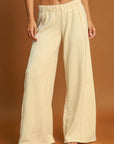 Umgee Elastic Waist Wide Leg Pants- Cream