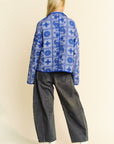 Davi & Dani Vintage Print Open Front Jacket with Pockets- Blue