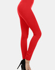 Yelete Full Size Seamless High Waist Fleece Leggings-Red