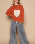 POL Cable-Knit Peace Patch Dropped Shoulder Sweater