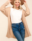 Haptics Stripe Textured Open Front Cardigan with Pockets-Taupe