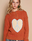 POL Cable-Knit Peace Patch Dropped Shoulder Sweater