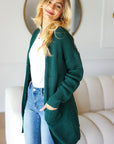 Haptics Stripe Textured Open Front Cardigan with Pockets- Hunter Green