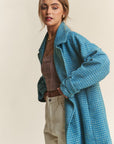 J.NNA Tweed Double-Breasted Long Sleeve Coat in Emerald Sea