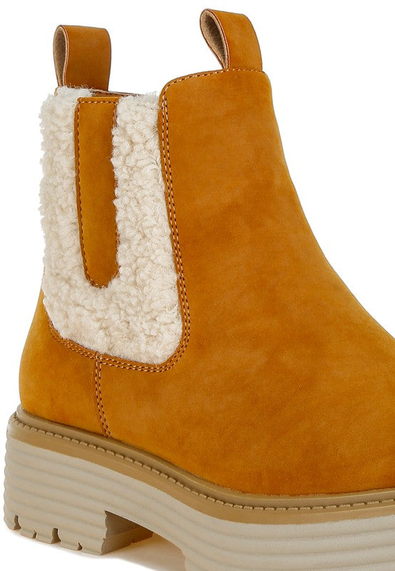 Mothman Faux Fur Detail Chunky Ankle Boots