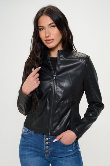 Coalition LA Zip Up Vegan Moto Jacket- Black