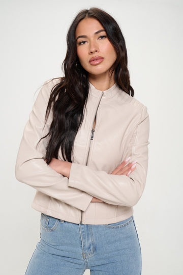 Coalition LA Zip Up Vegan Moto Jacket- White