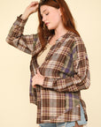 VERY J Contrast Plaid Raw Detail Shirt