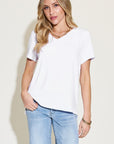 Basic Bae Full Size V-Neck High-Low T-Shirt