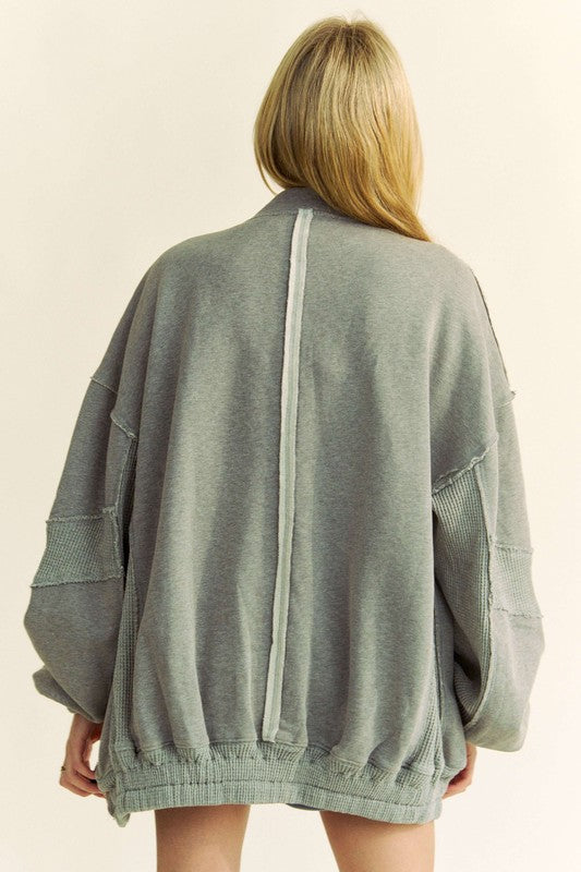 Davi & Dani Exposed Seam Zip Up Dropped Shoulder Jacket-grey