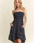 ADORA Smocked Floral Tube Dress with Pockets- Navy floral