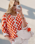 Double Take Tied Checkered Dropped Shoulder Flounce Sleeve Cardigan