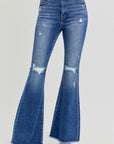 RISEN Full Size High Rise Distressed Raw Hem Flare Jeans