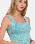 Zenana Washed Ribbed Scoop Neck Wide Strap Tank- Ice Blue