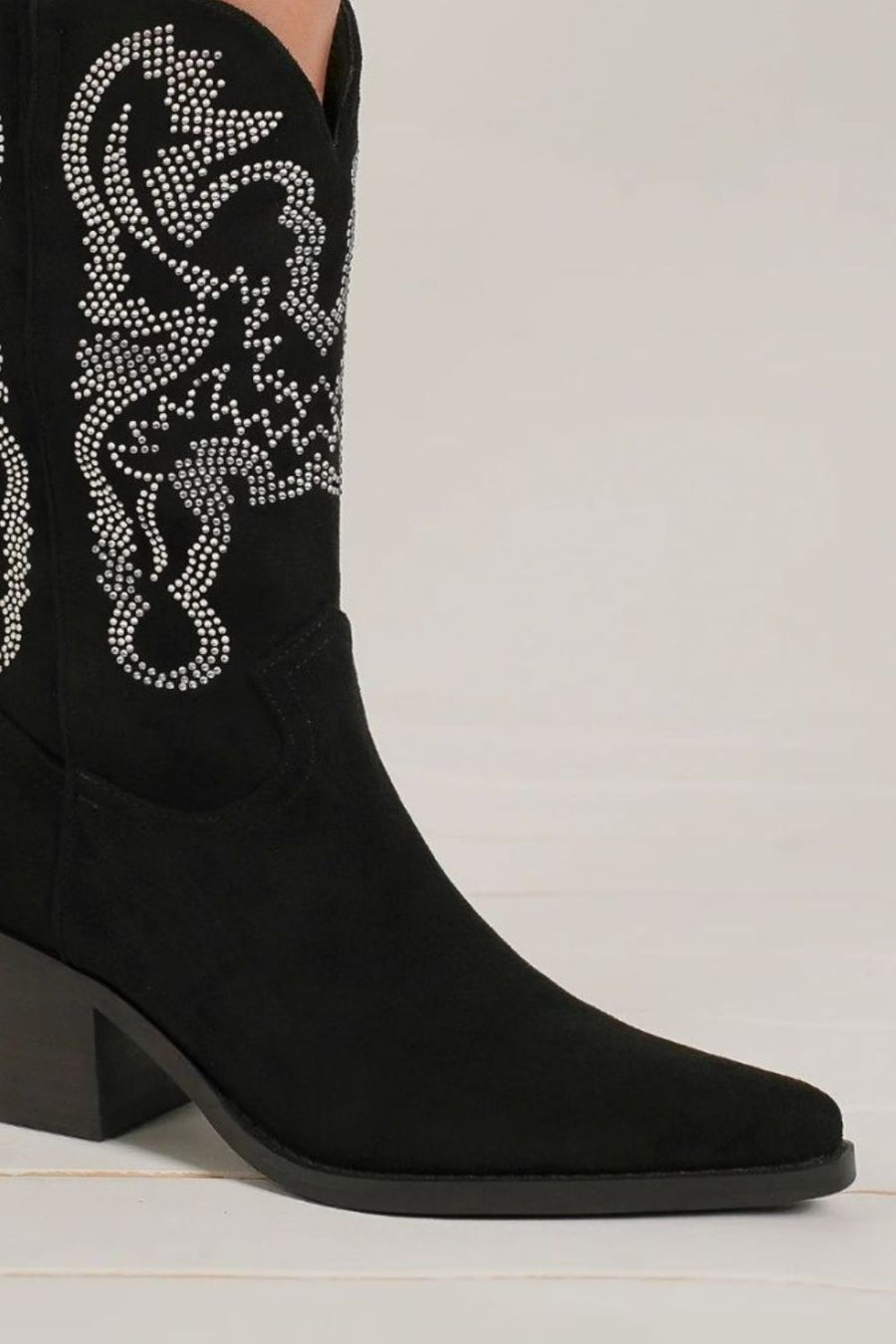 Beast Fashion Rhinestone Detail Point Toe Boots-Black