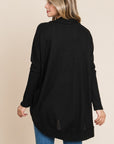 BOMBOM Open Front Waffle Knit Cocoon Cardigan-Black