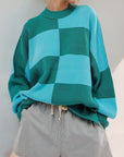 Double Take Slit Color Block Mock Neck Batwing Sleeve Sweater