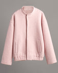 Double Take Plush Mock Neck Snap Down Jacket with Pockets- Blush Pink