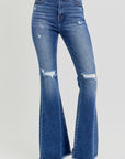 RISEN Full Size High Rise Distressed Raw Hem Flare Jeans