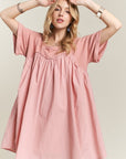 ADORA Round Neck Half Sleeve Babydoll Dress- Dusty Pink