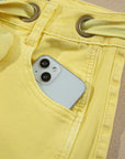 Yellow Solid Color Grommet Detail Knot Waist Barrel Jeans