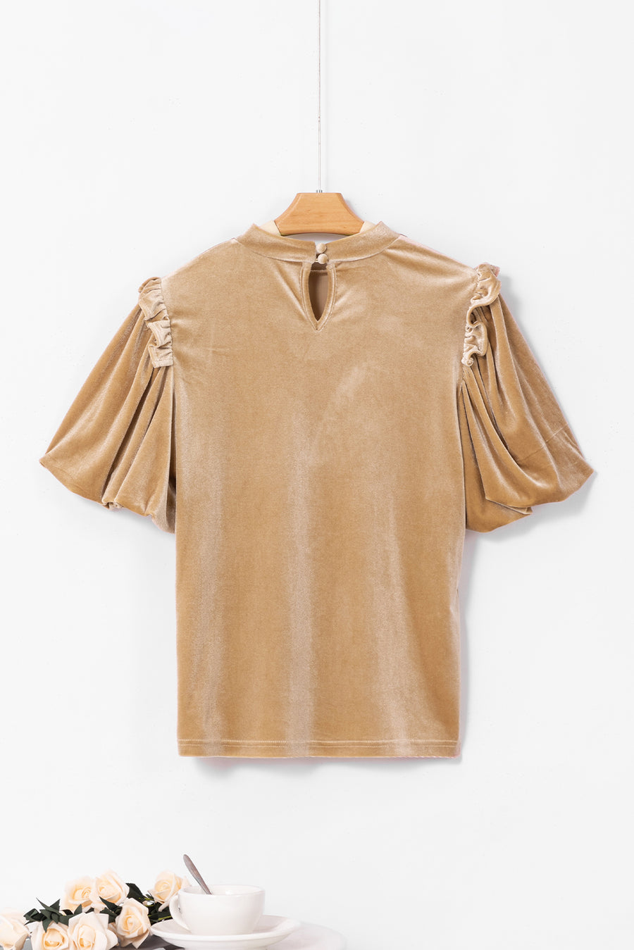 Frill Mock Neck Short Sleeve Blouse