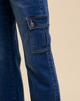 Annie Wear Straight Leg Jeans with Cargo Pockets- Dark Denim