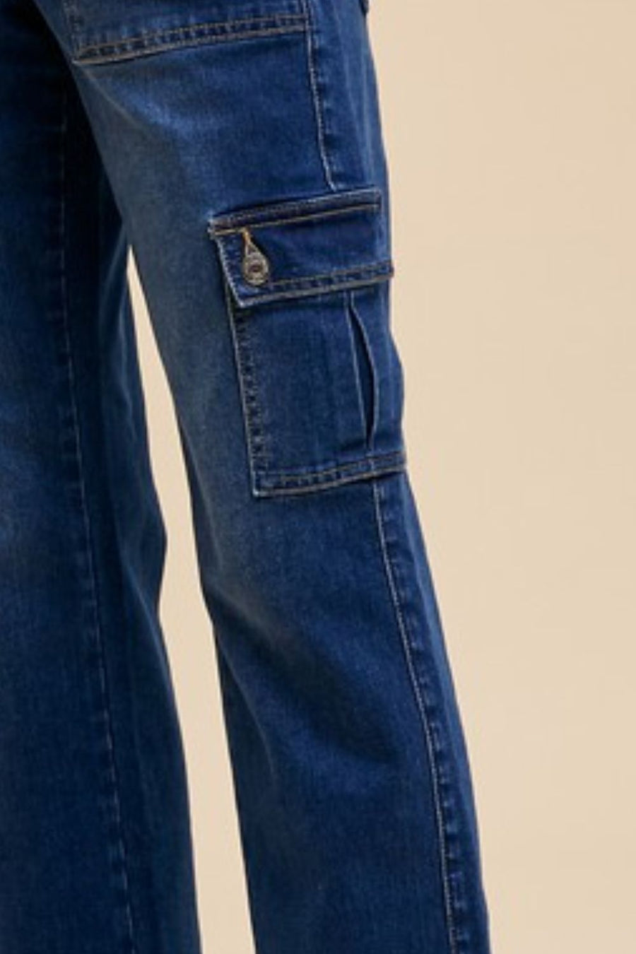 Annie Wear Straight Leg Jeans with Cargo Pockets- Dark Denim