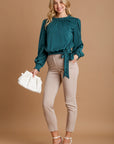 Umgee Frill Tied Hem Long Sleeve Blouse