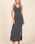 Mittoshop Striped Scoop Neck Sleeveless Maxi Dress- Black