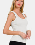 Zenana 2 Way Neckline Washed Ribbed Tank-white