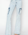 RISEN Full Size High Rise Cargo Flare Jeans-acid light