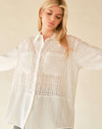 Davi & Dani Crinkled Jacquard Button Down Shirt- White