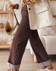 Coffee Side Seam Rivet Detail Ankle Length Casual Jeans