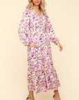 Haptics Full Size Floral V-Neck Long Sleeve Dress with Side Pockets-Lilac