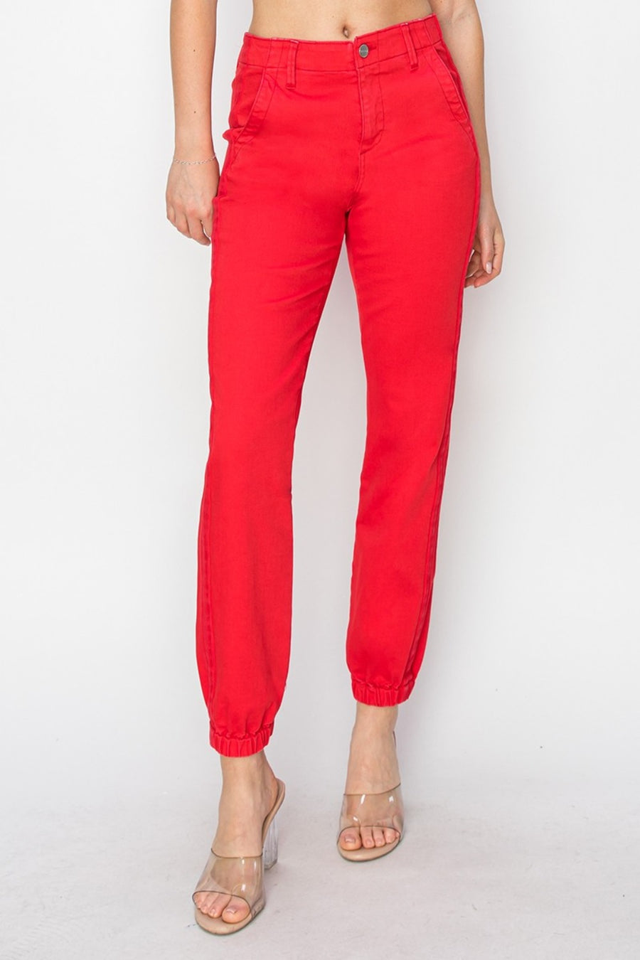 RISEN Full Size High Waisted Joggers in Scarlet