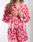 Valentine’s Day Frill Strawberry Print Flounce Sleeve Top and Shorts Lounge Set