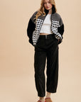 Annie Wear Plaid Zip Up Drop Shoulder Sherpa Jacket-Ivory/Black