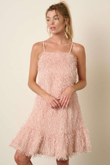 Mittoshop Feather Ruffle Hem Mini Cami Dress- Blush