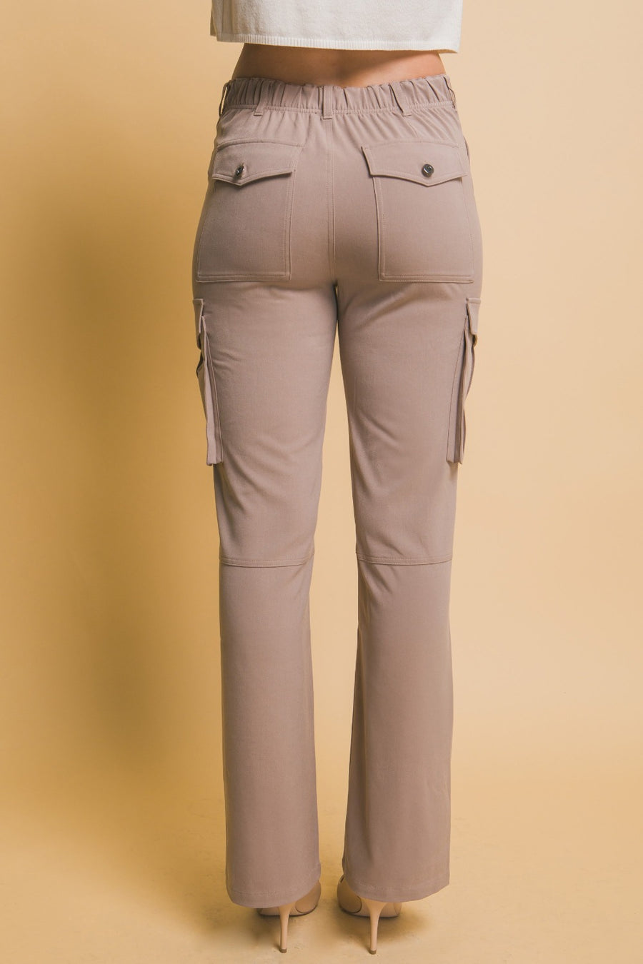 Love Tree High Rise Cargo Pants with Pockets-Taupe