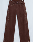 Coffee Side Seam Rivet Detail Ankle Length Casual Jeans