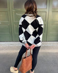 PREORDER: Contrast Trim Cardigan in Black Checkers