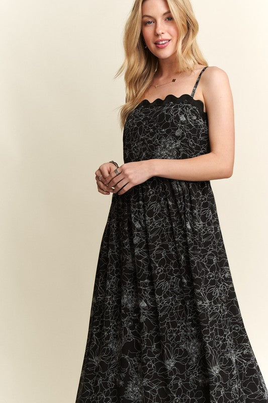 ADORA Floral Adjustable Strap Maxi Cami Dress- Black