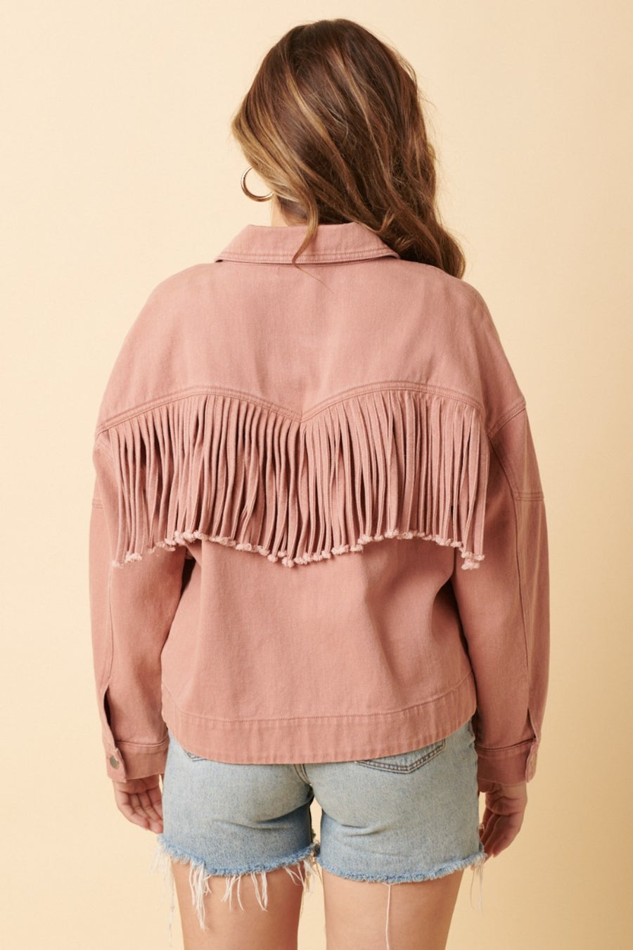 Mittoshop Fringe Detail Cotton Twill Jacket in Dusty Blush