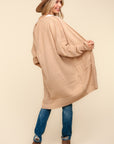 Haptics Stripe Textured Open Front Cardigan with Pockets-Taupe